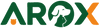 The AROX logo is centered on a plain white background. The wordmark is rendered in dark green and orange, with the letter O stylized as a dog head silhouette and the letter X shaped like a cat silhouette.
