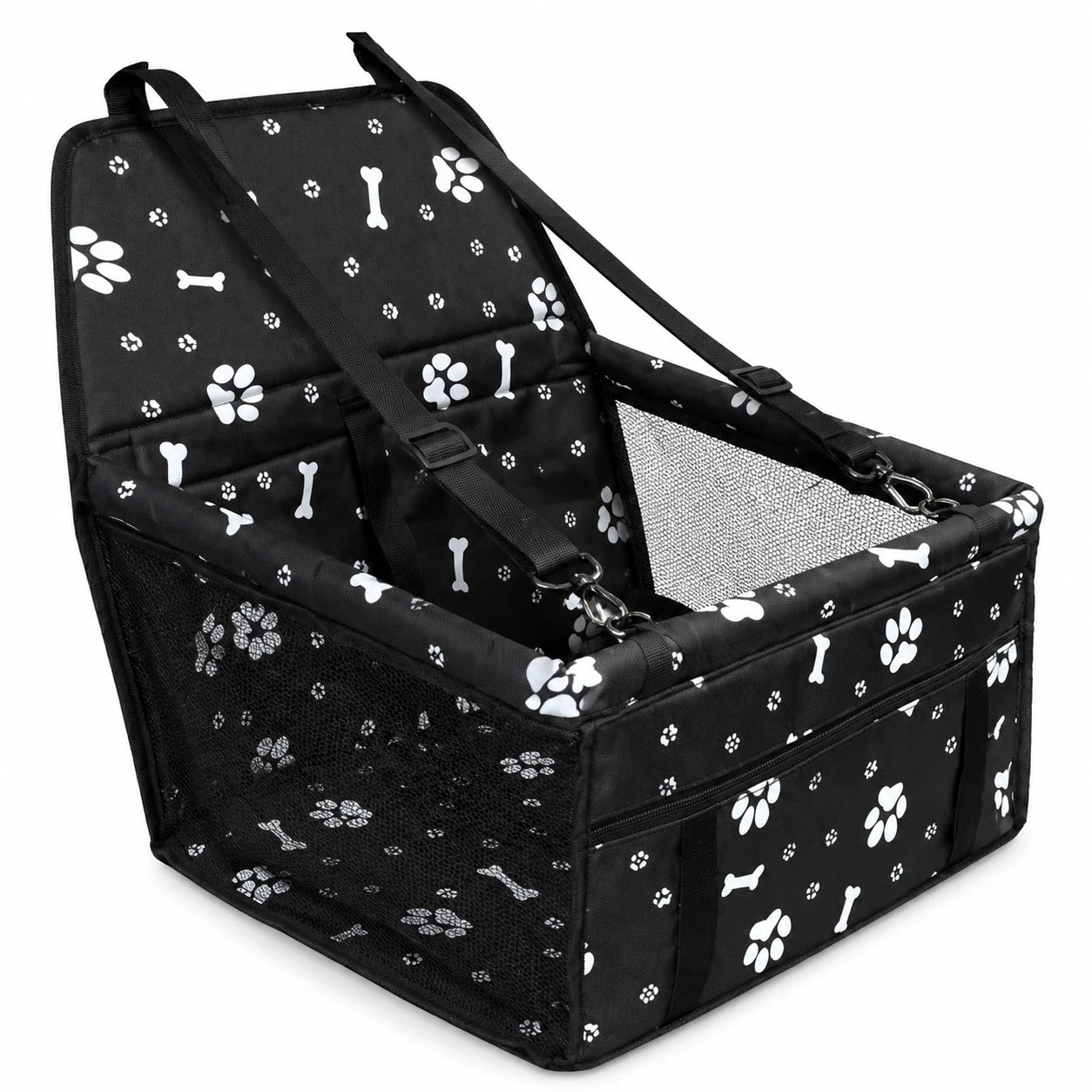 Dog Car Seat with Mesh Sides & Storage Pocket