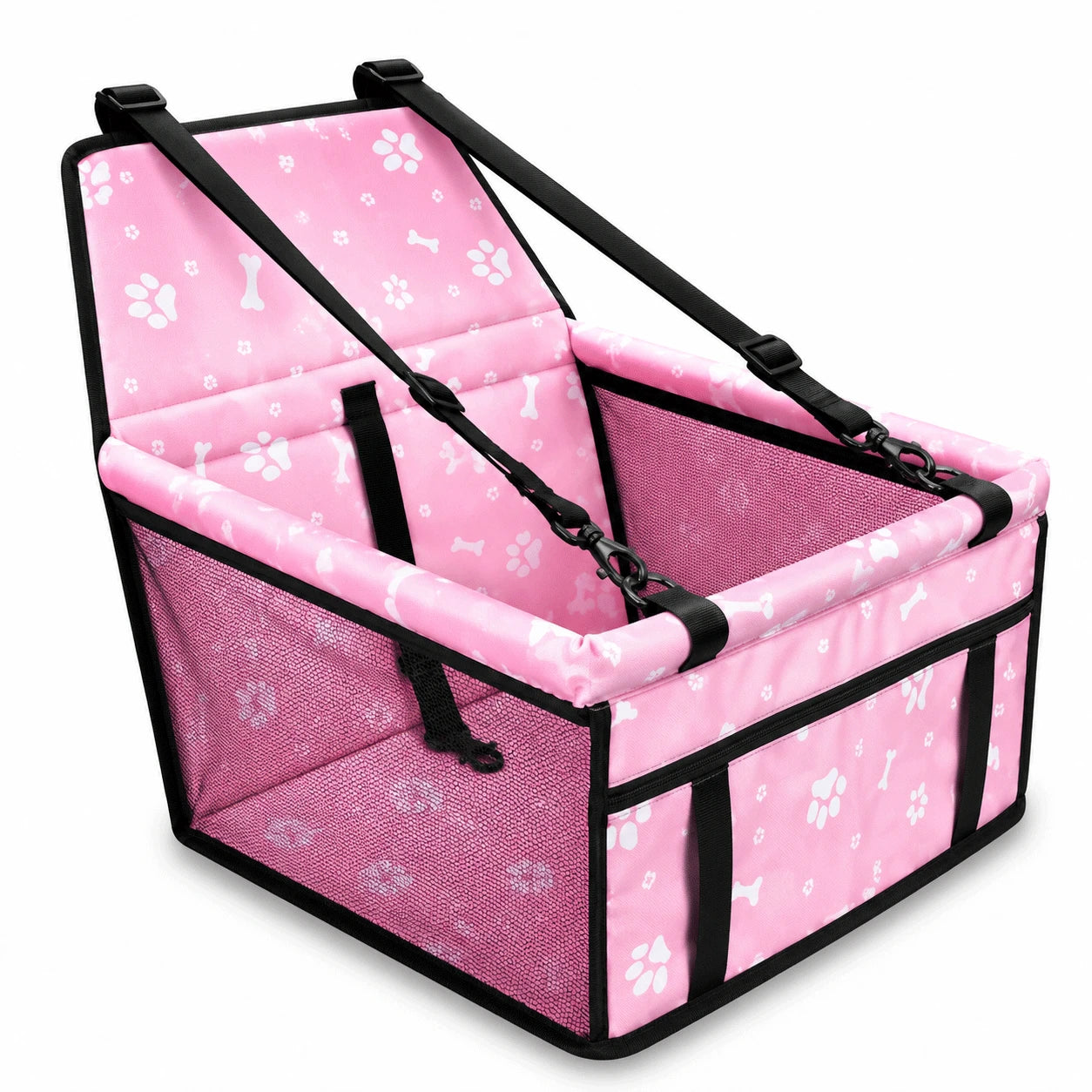 Dog Car Seat with Mesh Sides & Storage Pocket