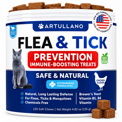 Natural Flea & Tick Prevention Chews for Cats – 135 Count